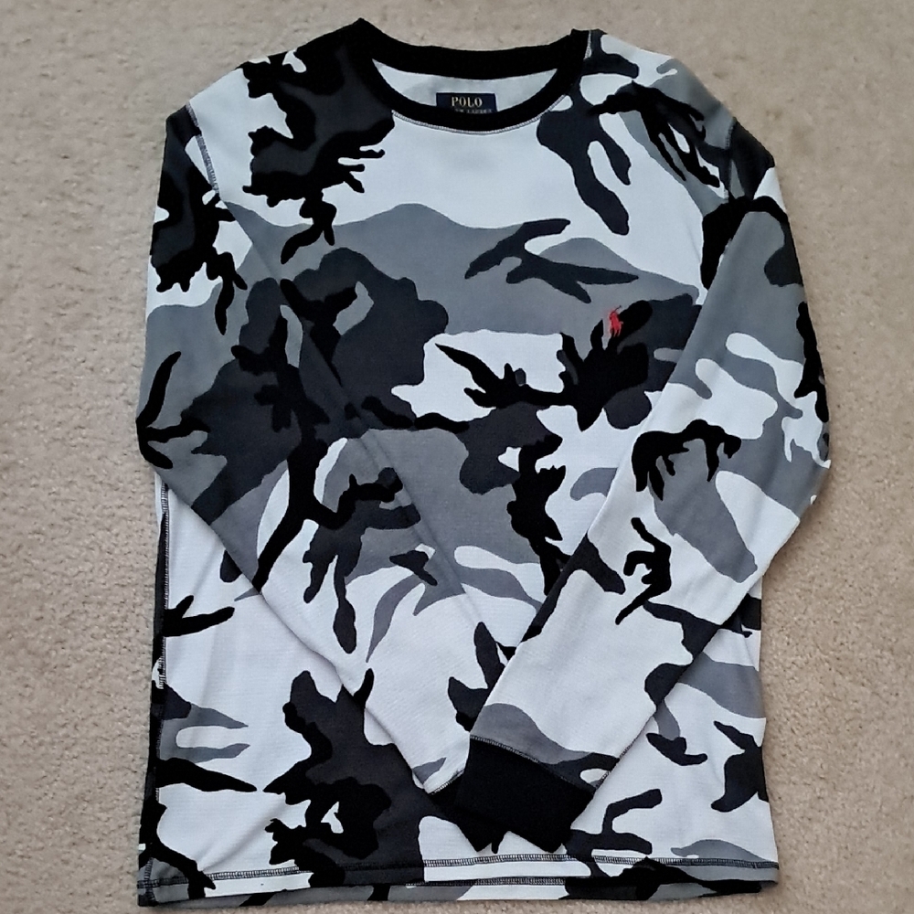 Polo by Ralph Lauren Black and Gray Camo Long Sleeve Tee
